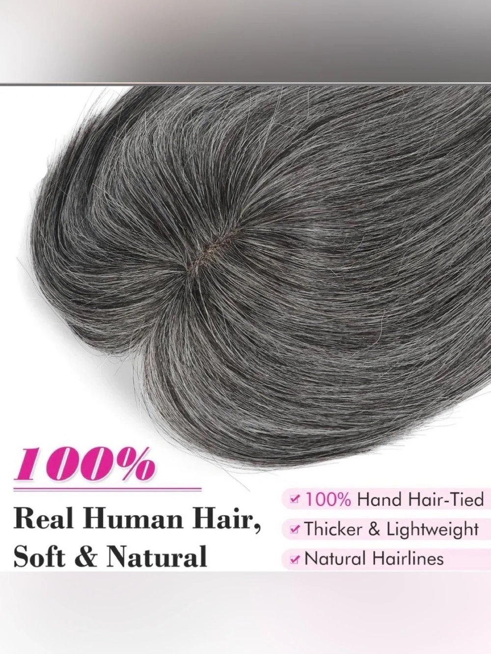 REECHO Hair Toppers for Women Real Human Hair, Dark Grey black